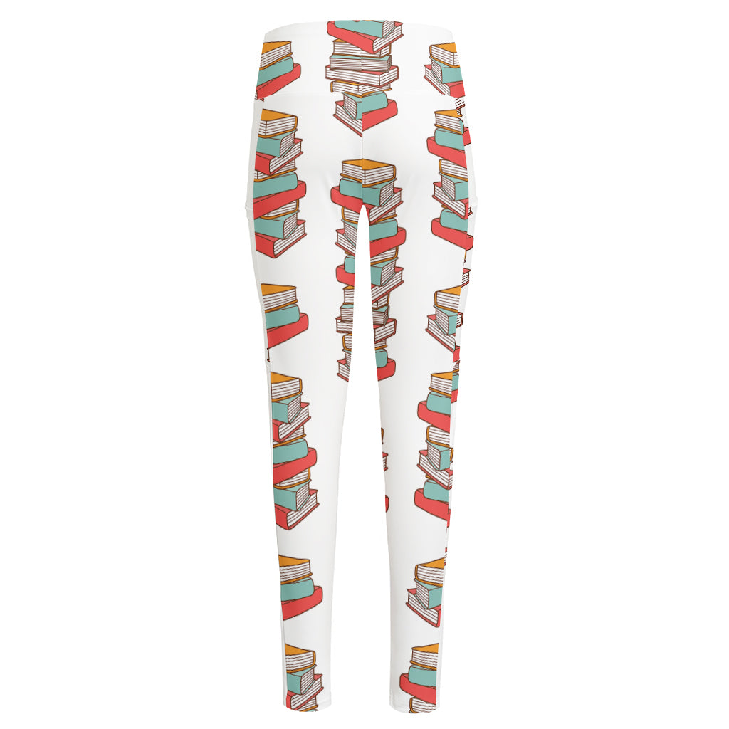 Pile Of Reading Books Pattern Print High-Waisted Pocket Leggings