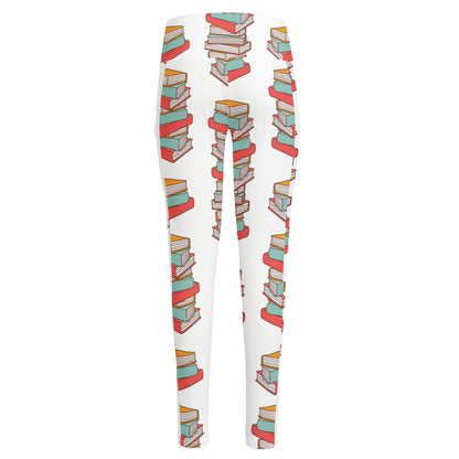 Pile Of Reading Books Pattern Print High-Waisted Pocket Leggings