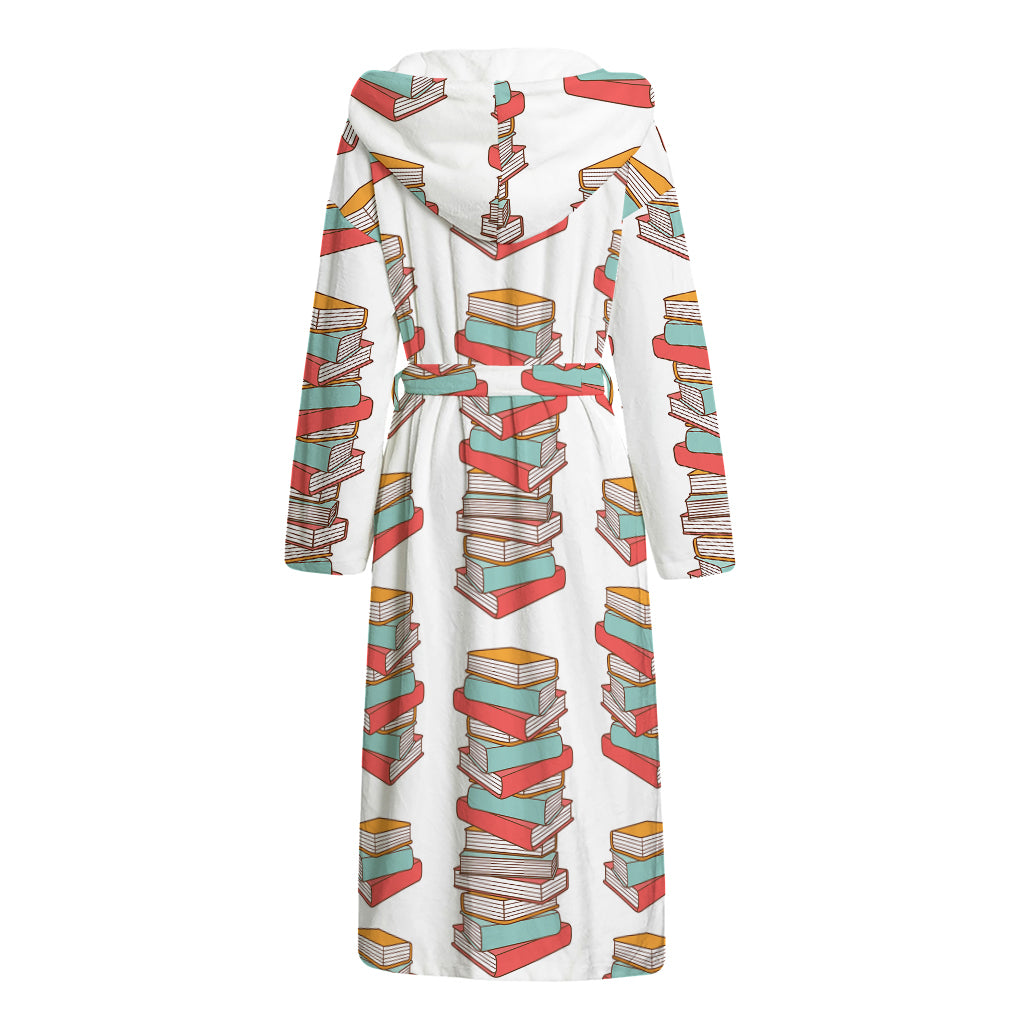 Pile Of Reading Books Pattern Print Hooded Bathrobe