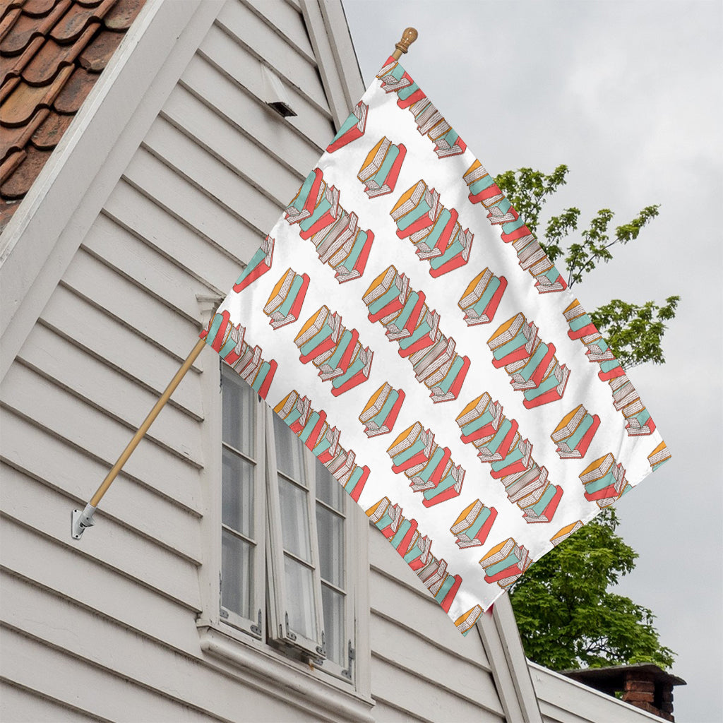 Pile Of Reading Books Pattern Print House Flag