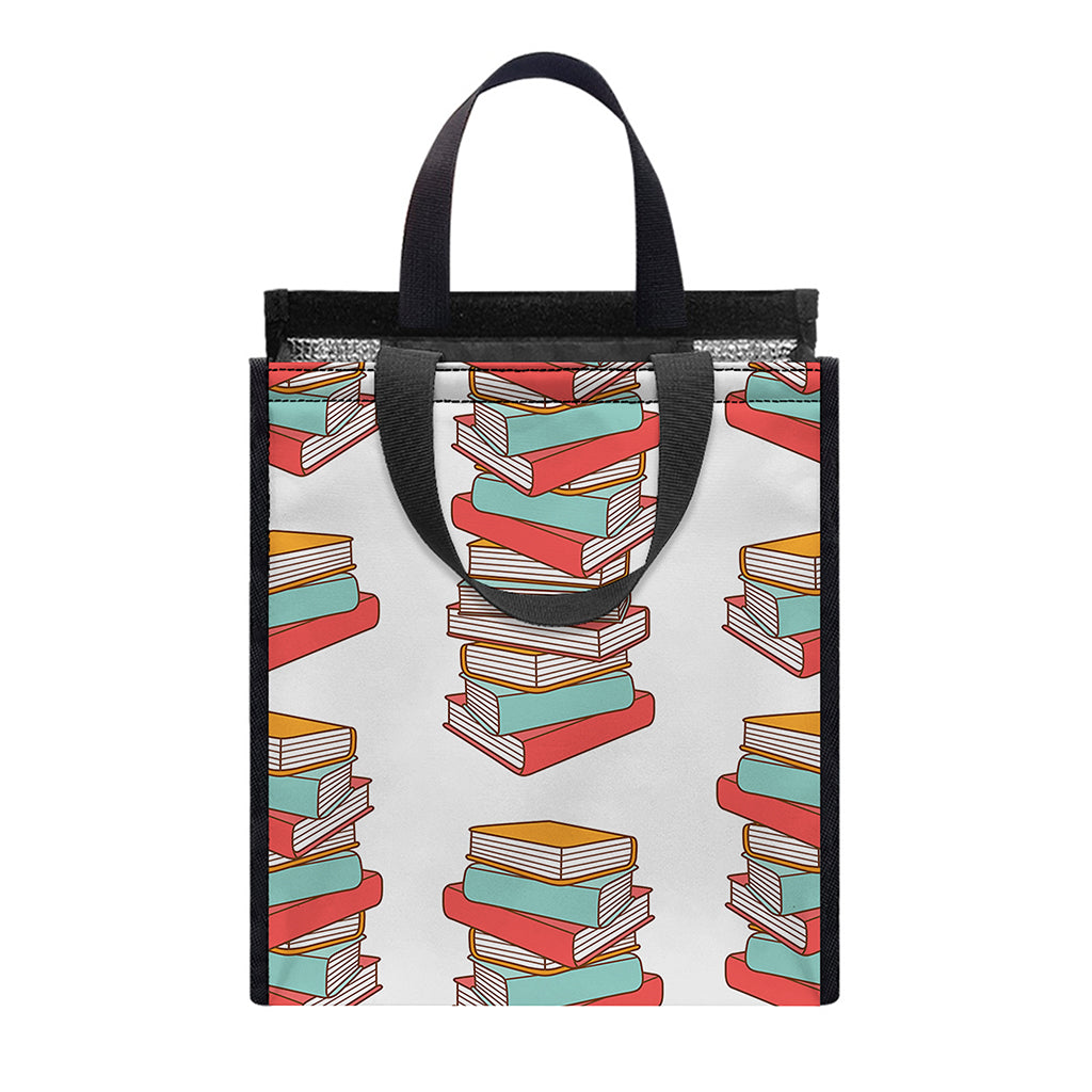 Pile Of Reading Books Pattern Print Insulated Lunch Tote