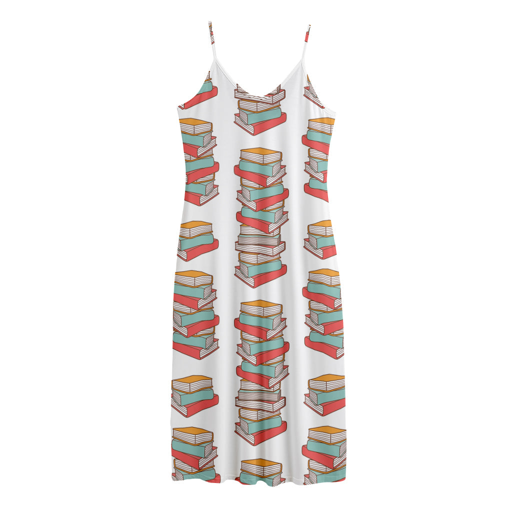 Pile Of Reading Books Pattern Print Jersey Midi Cami Dress