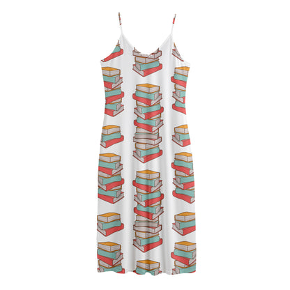 Pile Of Reading Books Pattern Print Jersey Midi Cami Dress