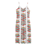 Pile Of Reading Books Pattern Print Jersey Midi Cami Dress