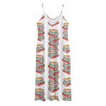 Pile Of Reading Books Pattern Print Jersey Midi Cami Dress