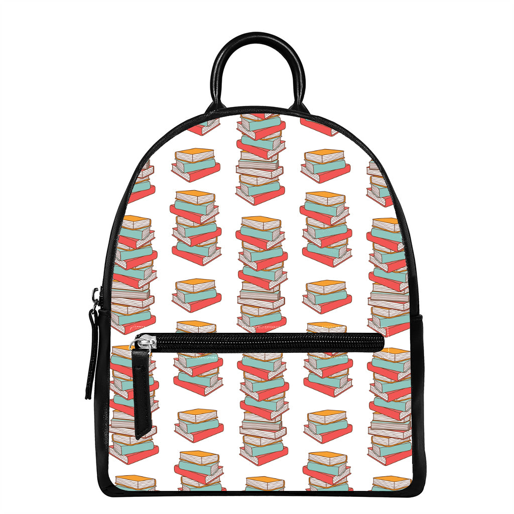 Pile Of Reading Books Pattern Print Leather Backpack