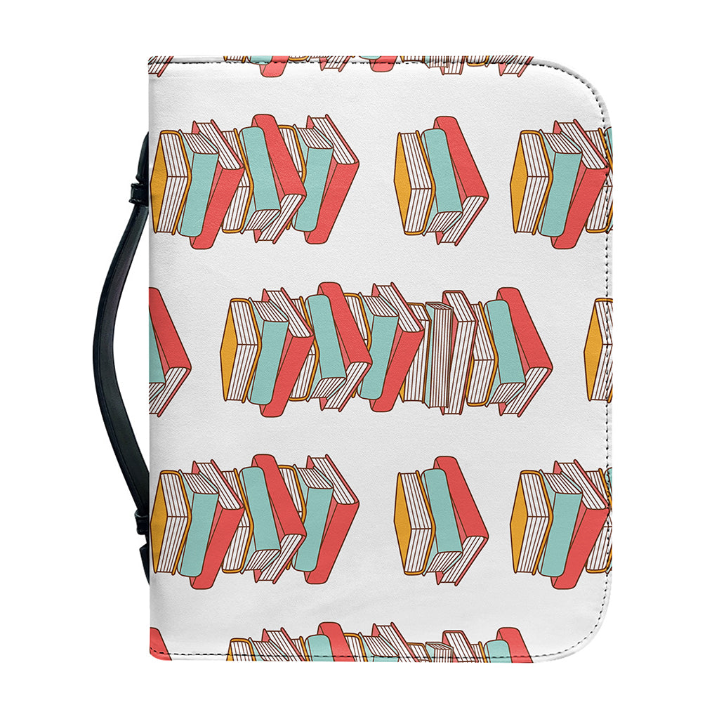 Pile Of Reading Books Pattern Print Leather Bible Cover