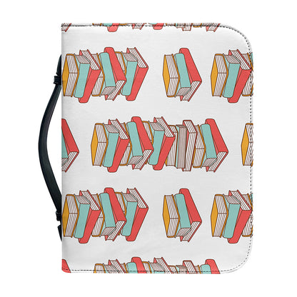 Pile Of Reading Books Pattern Print Leather Bible Cover