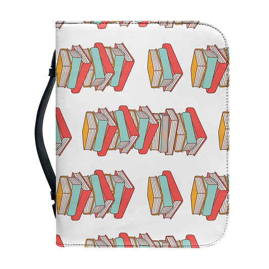 Pile Of Reading Books Pattern Print Leather Bible Cover