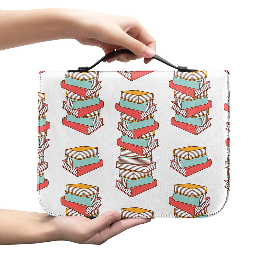 Pile Of Reading Books Pattern Print Leather Bible Cover