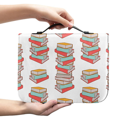 Pile Of Reading Books Pattern Print Leather Bible Cover