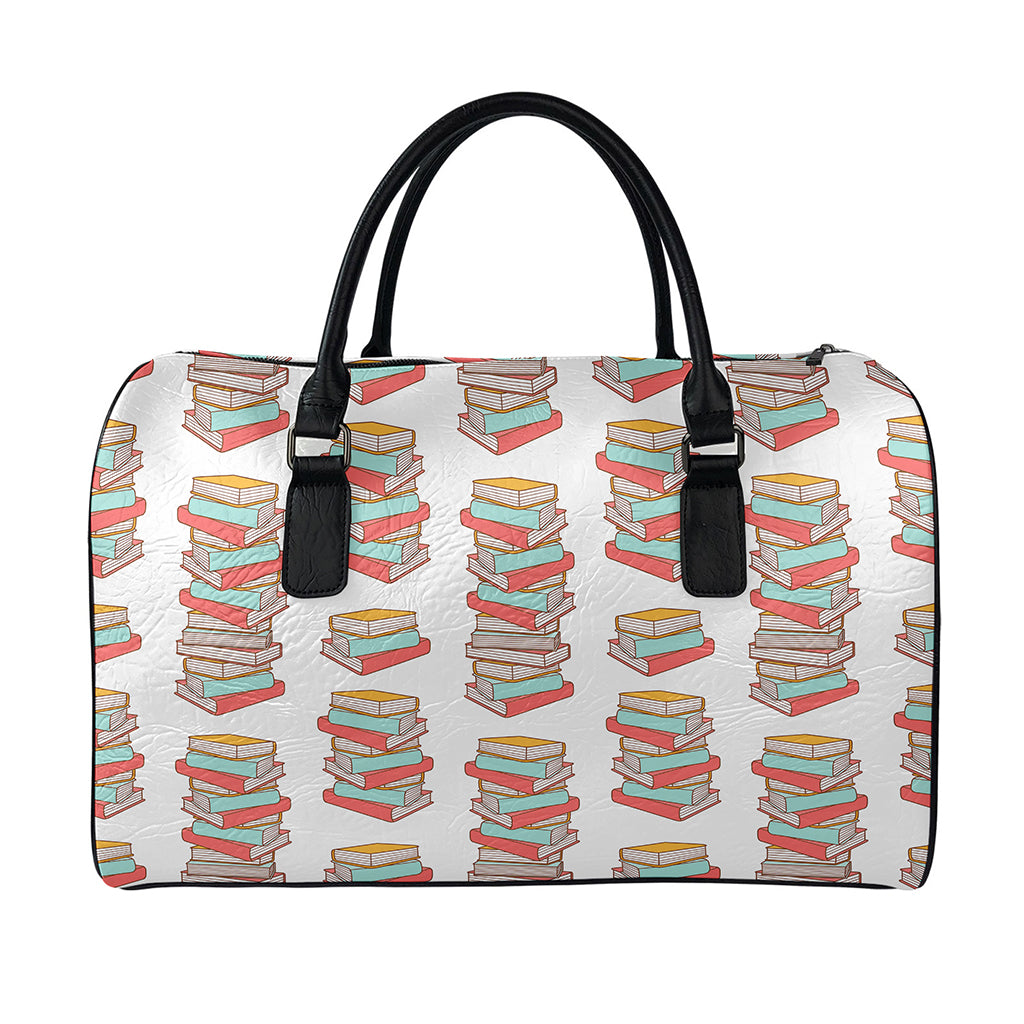 Pile Of Reading Books Pattern Print Leather Duffle Bag