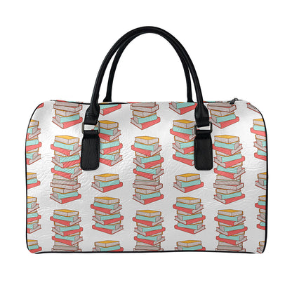 Pile Of Reading Books Pattern Print Leather Duffle Bag