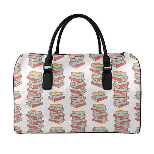 Pile Of Reading Books Pattern Print Leather Duffle Bag