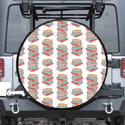 Pile Of Reading Books Pattern Print Leather Spare Tire Cover