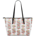 Pile Of Reading Books Pattern Print Leather Tote Bag