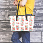 Pile Of Reading Books Pattern Print Leather Tote Bag