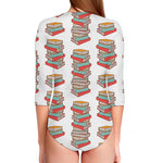 Pile Of Reading Books Pattern Print Long Sleeve Swimsuit