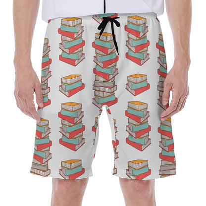 Pile Of Reading Books Pattern Print Men's Beach Shorts