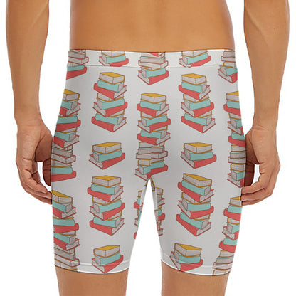 Pile Of Reading Books Pattern Print Men's Long Boxer Briefs