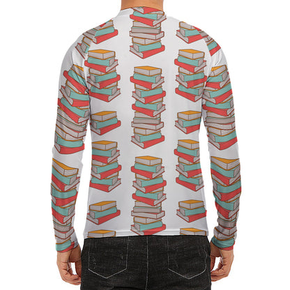 Pile Of Reading Books Pattern Print Men's Long Sleeve Rash Guard