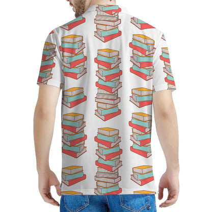 Pile Of Reading Books Pattern Print Men's Polo Shirt