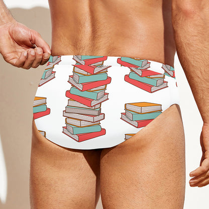 Pile Of Reading Books Pattern Print Men's Swim Briefs