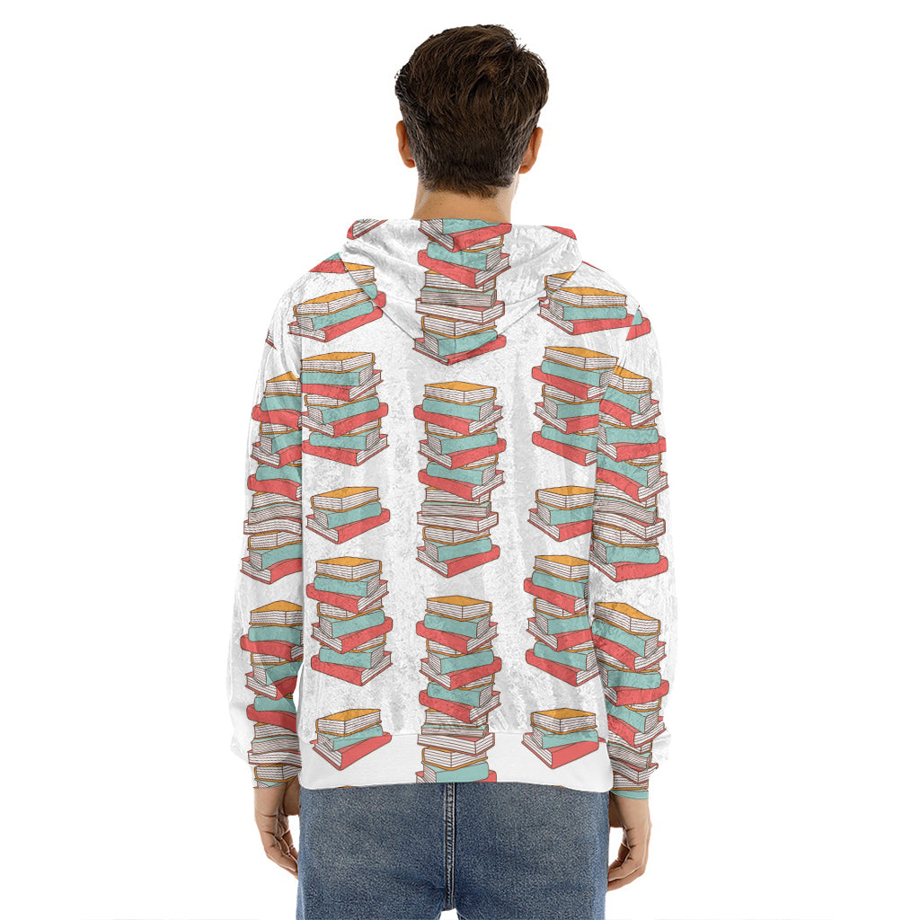 Pile Of Reading Books Pattern Print Men's Velvet Pullover Hoodie