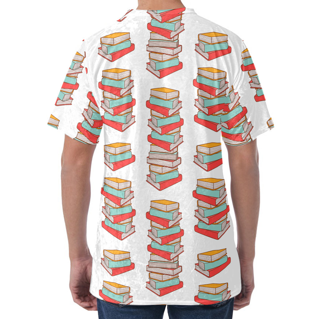 Pile Of Reading Books Pattern Print Men's Velvet T-Shirt