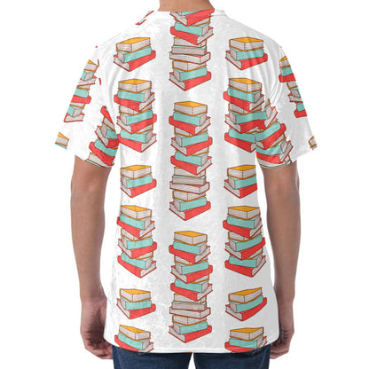 Pile Of Reading Books Pattern Print Men's Velvet T-Shirt