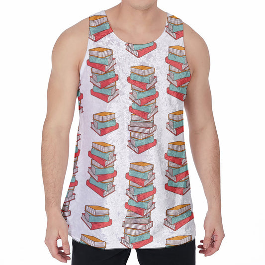 Pile Of Reading Books Pattern Print Men's Velvet Tank Top