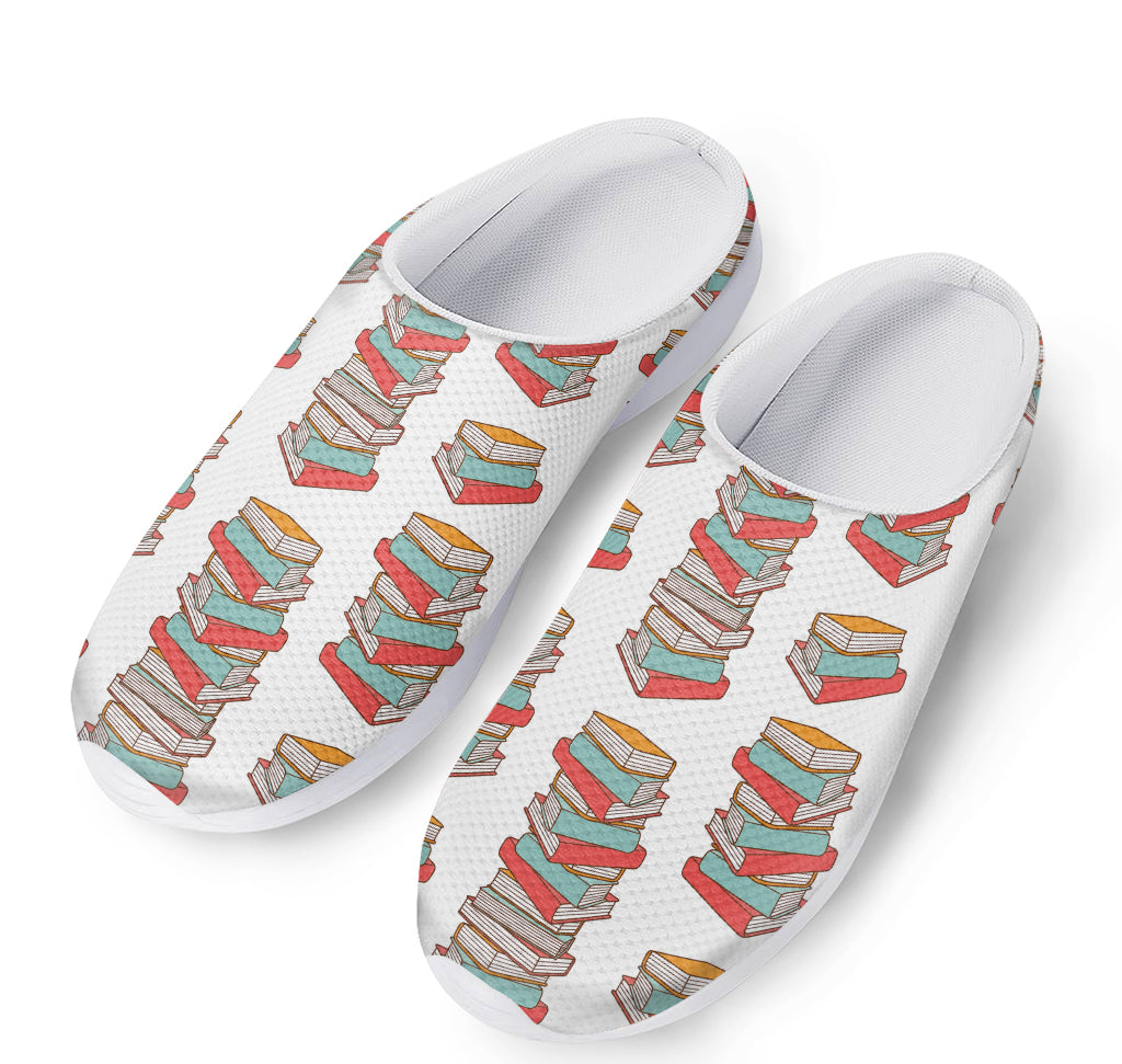 Pile Of Reading Books Pattern Print Mesh Casual Shoes
