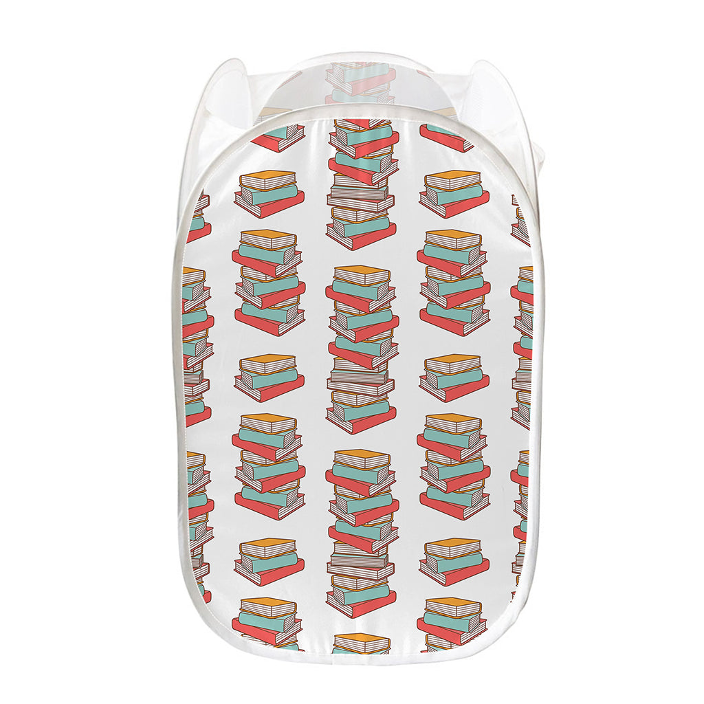 Pile Of Reading Books Pattern Print Mesh Laundry Hamper