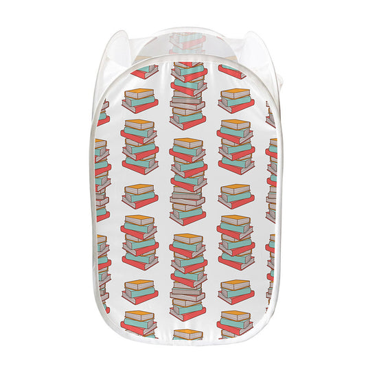 Pile Of Reading Books Pattern Print Mesh Laundry Hamper