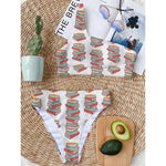 Pile Of Reading Books Pattern Print One Shoulder Bikini Top
