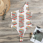 Pile Of Reading Books Pattern Print One Shoulder Bodysuit