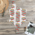Pile Of Reading Books Pattern Print One Shoulder Bodysuit