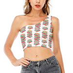 Pile Of Reading Books Pattern Print One Shoulder Crop Top