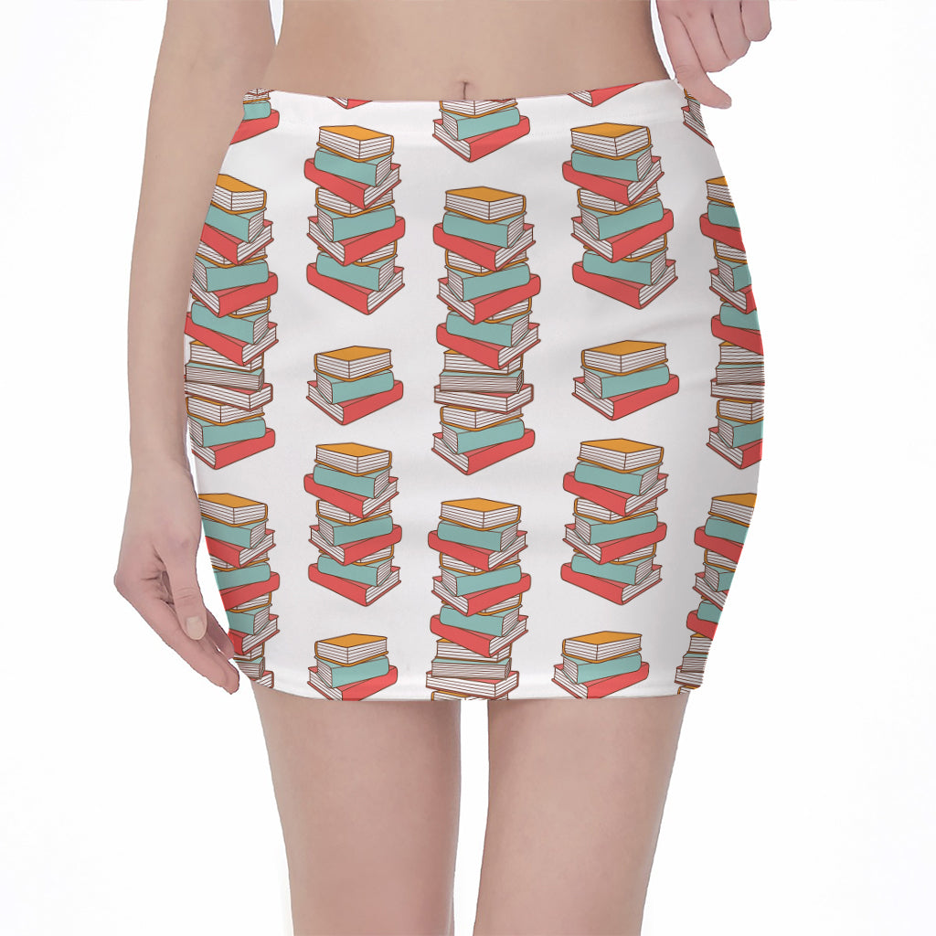 Pile Of Reading Books Pattern Print Pencil Mini Skirt