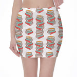 Pile Of Reading Books Pattern Print Pencil Mini Skirt