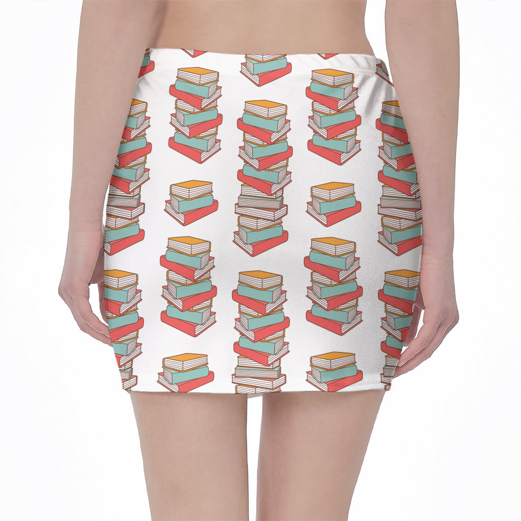 Pile Of Reading Books Pattern Print Pencil Mini Skirt
