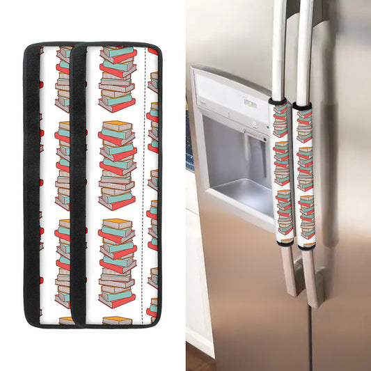 Pile Of Reading Books Pattern Print Refrigerator Handle Covers