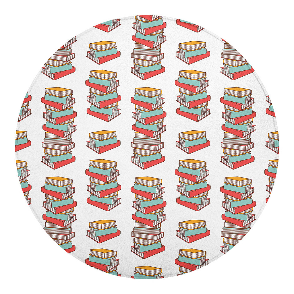 Pile Of Reading Books Pattern Print Round Blanket
