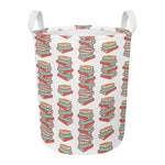 Pile Of Reading Books Pattern Print Round Laundry Basket