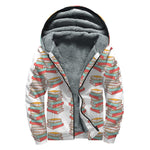 Pile Of Reading Books Pattern Print Sherpa Lined Zip Up Hoodie