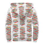 Pile Of Reading Books Pattern Print Sherpa Lined Zip Up Hoodie