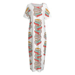 Pile Of Reading Books Pattern Print Short Sleeve Long Nightdress