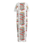 Pile Of Reading Books Pattern Print Short Sleeve Long Nightdress