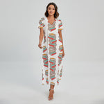 Pile Of Reading Books Pattern Print Short Sleeve Maxi Dress