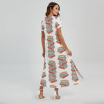 Pile Of Reading Books Pattern Print Short Sleeve Maxi Dress